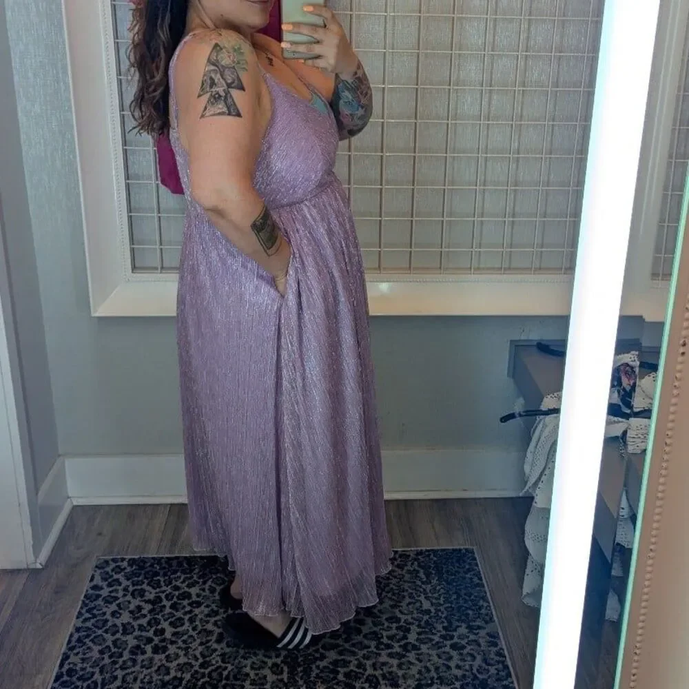 Torrid NWT 0X Dusk Purple Shimmer Mermaid Fantasy Tea Length Sleeveless Dress - Picture 5 of 6